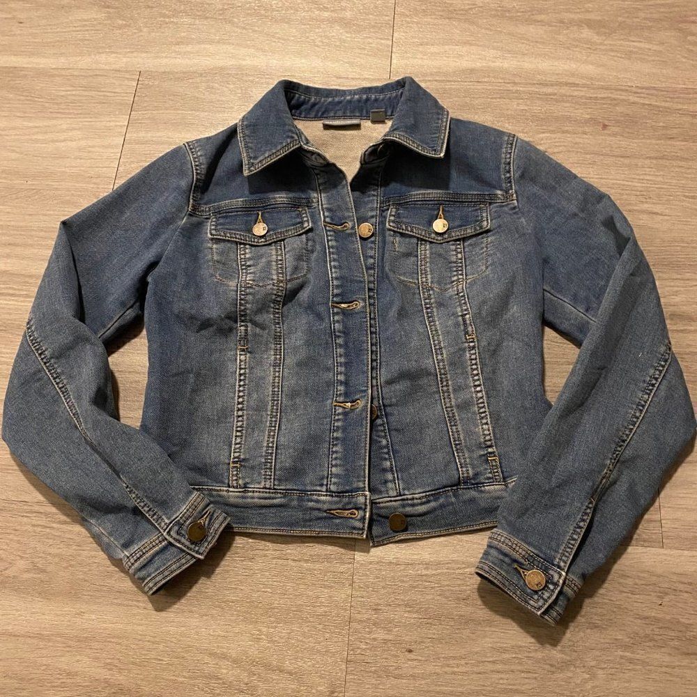 New York & Co. cotton blue denim casual button down long sleeve jacket size XS - Picture 1 of 8